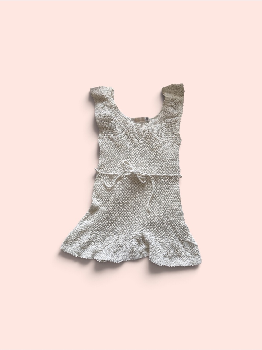 Girls Cream Crochet Swim Cover-Up with Tie Waist
